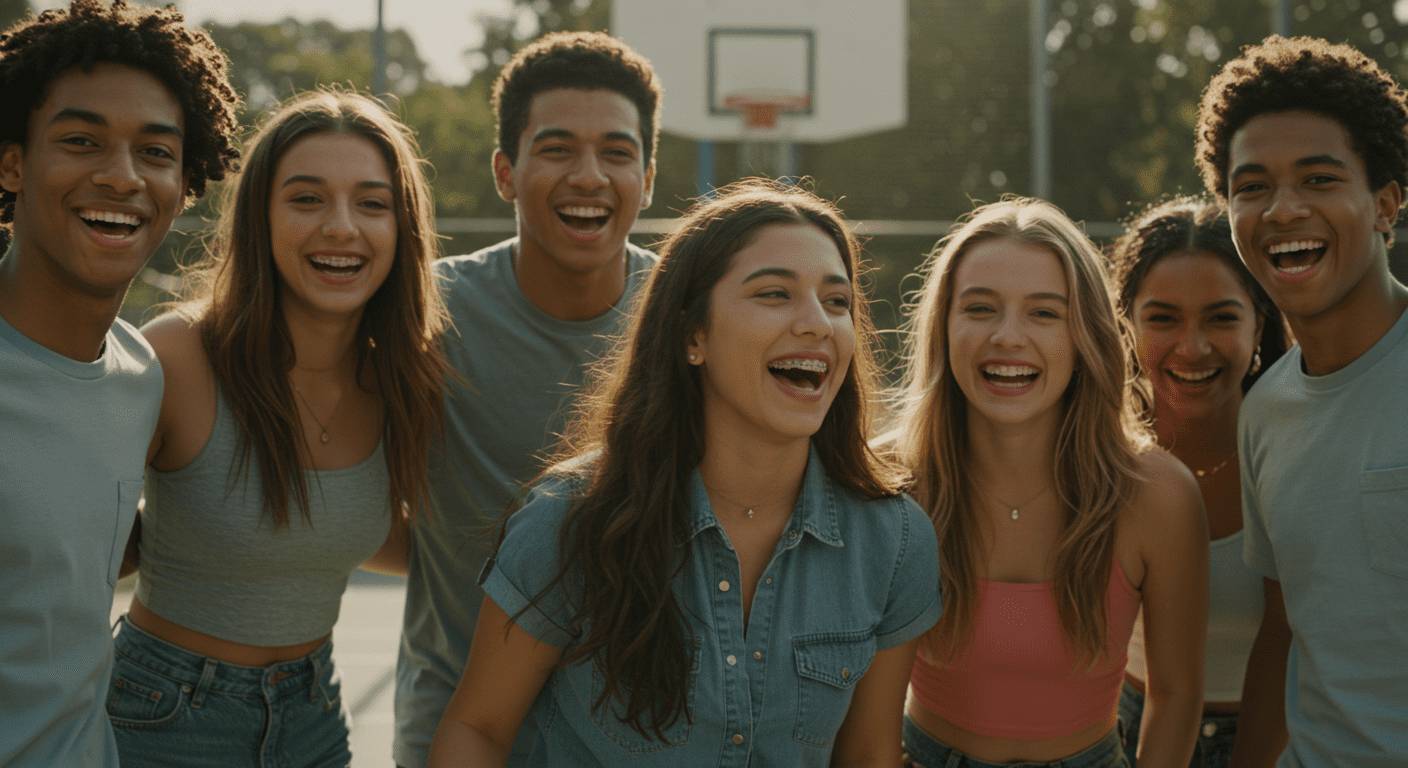 Group Of Middle Schoolers wearing braces and confident smile